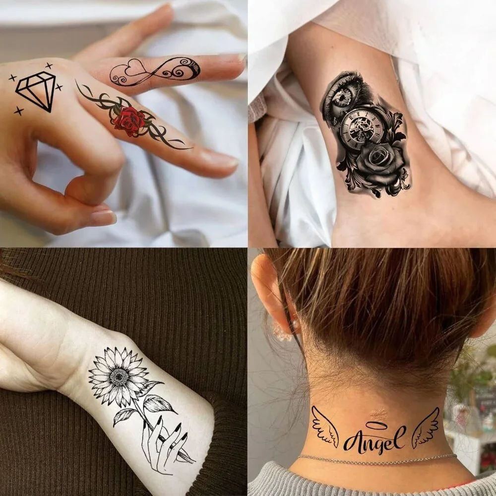 71 Sheets Rose Peony Flower Temporary Tattoos For Women Adults, Black Florals Ha